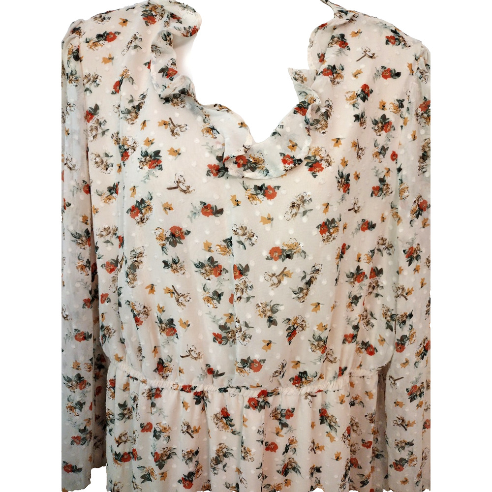 SPLASH Floral Dots Sheer Long Sleeves Ruffle Dress Ivory Green Orange Lined 14 - Picture 11 of 15